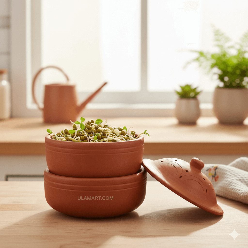 Black Clay Sprouting Pot With Brown Lid | Sprout Maker